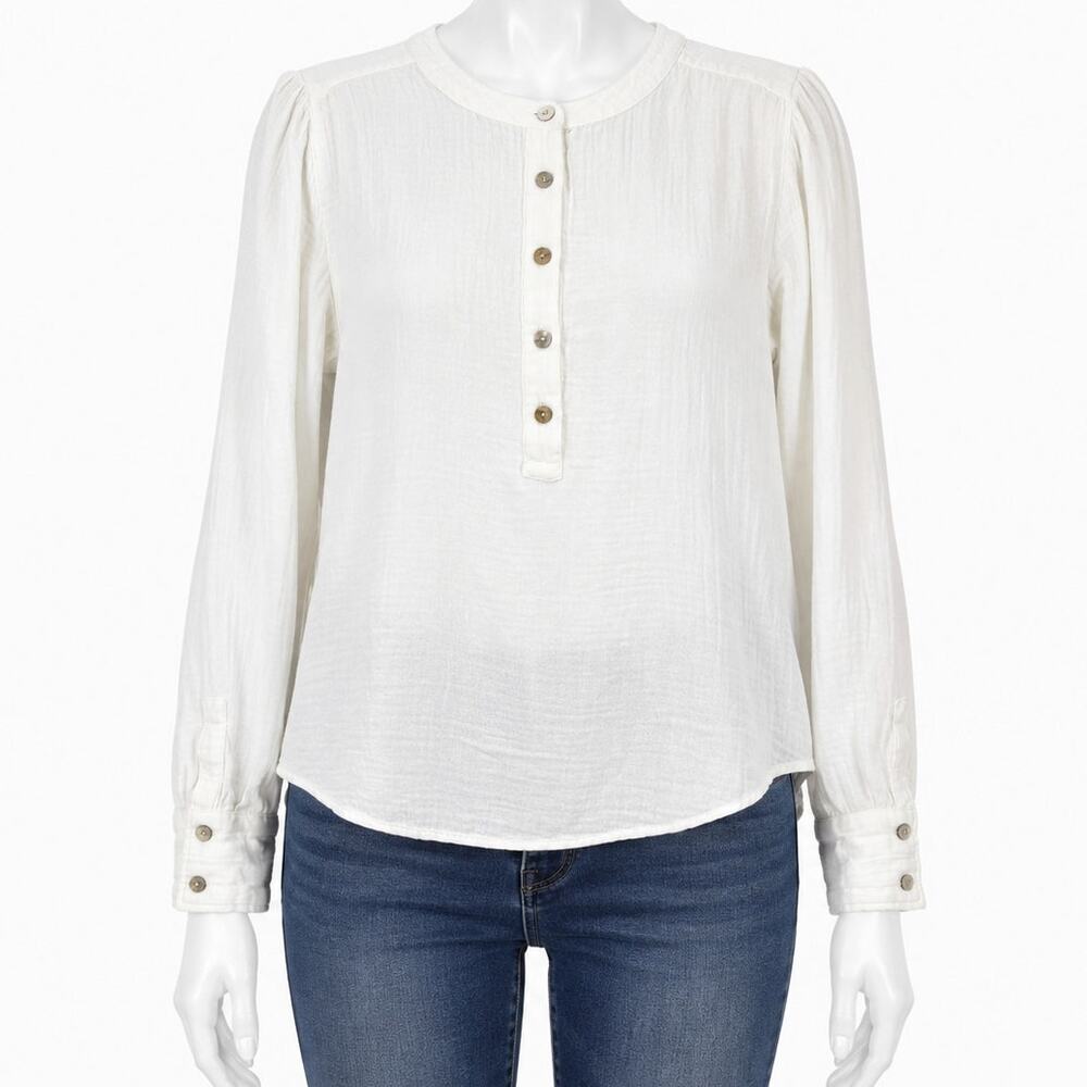 Faherty Dream Organic Cotton Henley Shirt Womens Sz Small White Gauze
